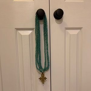 Akola 20 Inch Necklace With Turquoise Beads & Gold Cross